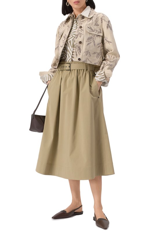 Хлопковая юбка Brunello Cucinelli ML138G3753 Хаки  ML138G3753 Фото 2