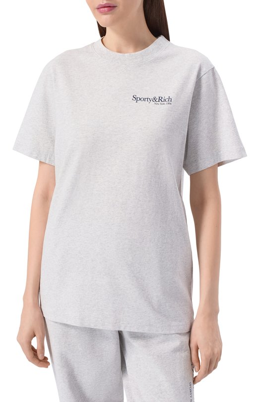 Хлопковая футболка Sporty and Rich T004362175GY03 Серый  T004362175GY03 Фото 3