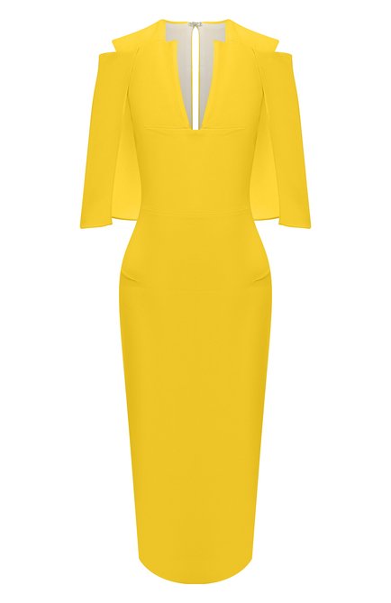 Женское платье ROLAND MOURET желтого цвета, арт. EW19/S0275/F2241 | Фото 1 (Длина Ж (юбки, платья, шорты): Миди; Материал подклада: Синтетический материал; Материал внешний: Синтетический материал, Вискоза; Случай: Повседневный; Женское Кросс-КТ: платье-футляр, Платье-одежда; Статус проверки: Проверена категория; Рукава: 3/4; Драгоценные камни: Проставлено; Материал сплава: Проставлено; Ювелирные украшения: Назначено)