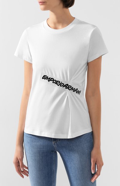 Хлопковая футболка EMPORIO ARMANI белого цвета по цене 14450 руб., арт. 3H2T7L/2J53Z, фото 3 Хлопковая футболка EMPORIO ARMANI, арт. 3H2T7L/2J53Z, фото 3