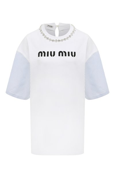 Хлопковая футболка MIU MIU, арт. MJN352-1V6F-F0009, фото 1