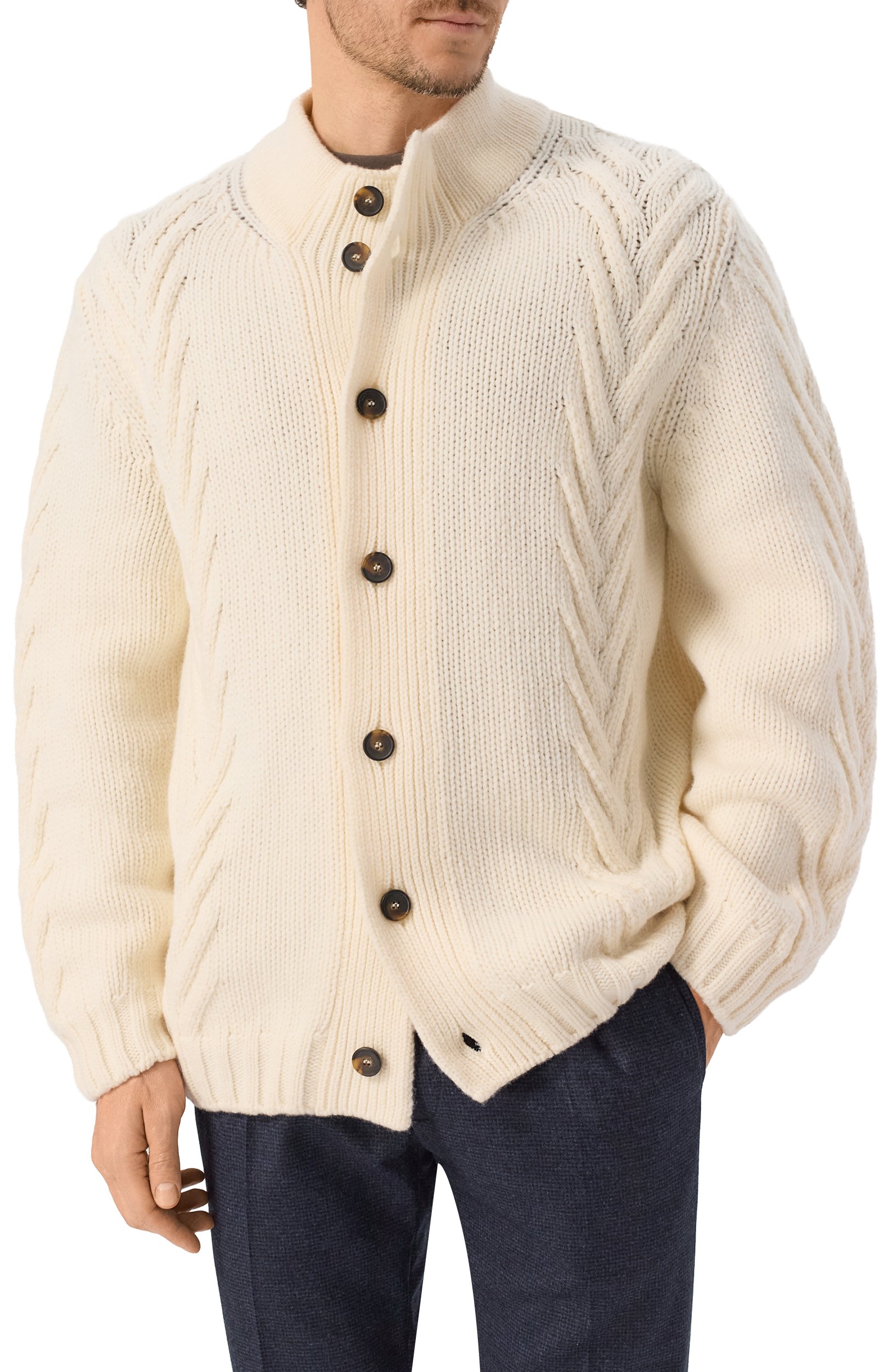 Шерстяной кардиган KITON кремового цвета по цене 242000 руб., арт. UMM0844, фото 3 Шерстяной кардиган KITON, арт. UMM0844, фото 3