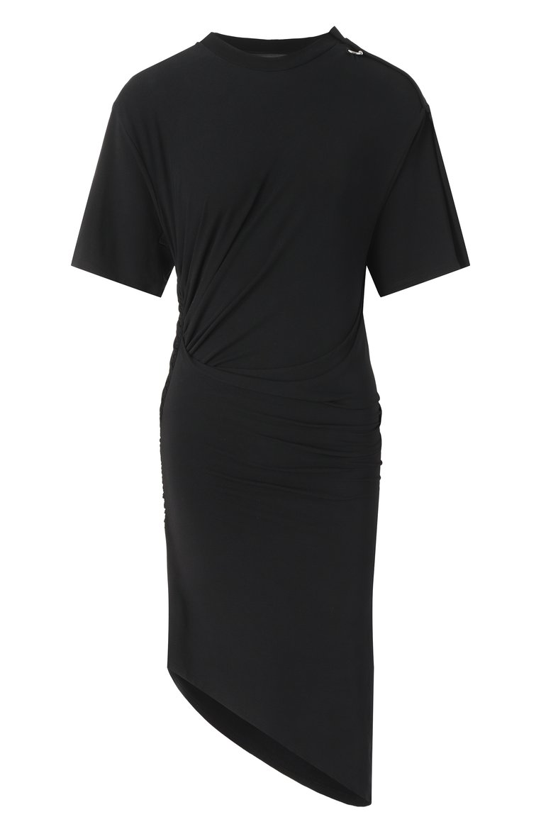 Женское хлопковое платье MUGLER черного цвета, арт. 25P3R01620297 | Фото 1 (Рукава: Короткие; Материал внешний: Хлопок; Длина Ж (юбки, платья, шорты): Миди; Случай: Повседневный; Стили: Кэжуэл; Женское Кросс-КТ: Платье-одежда)
