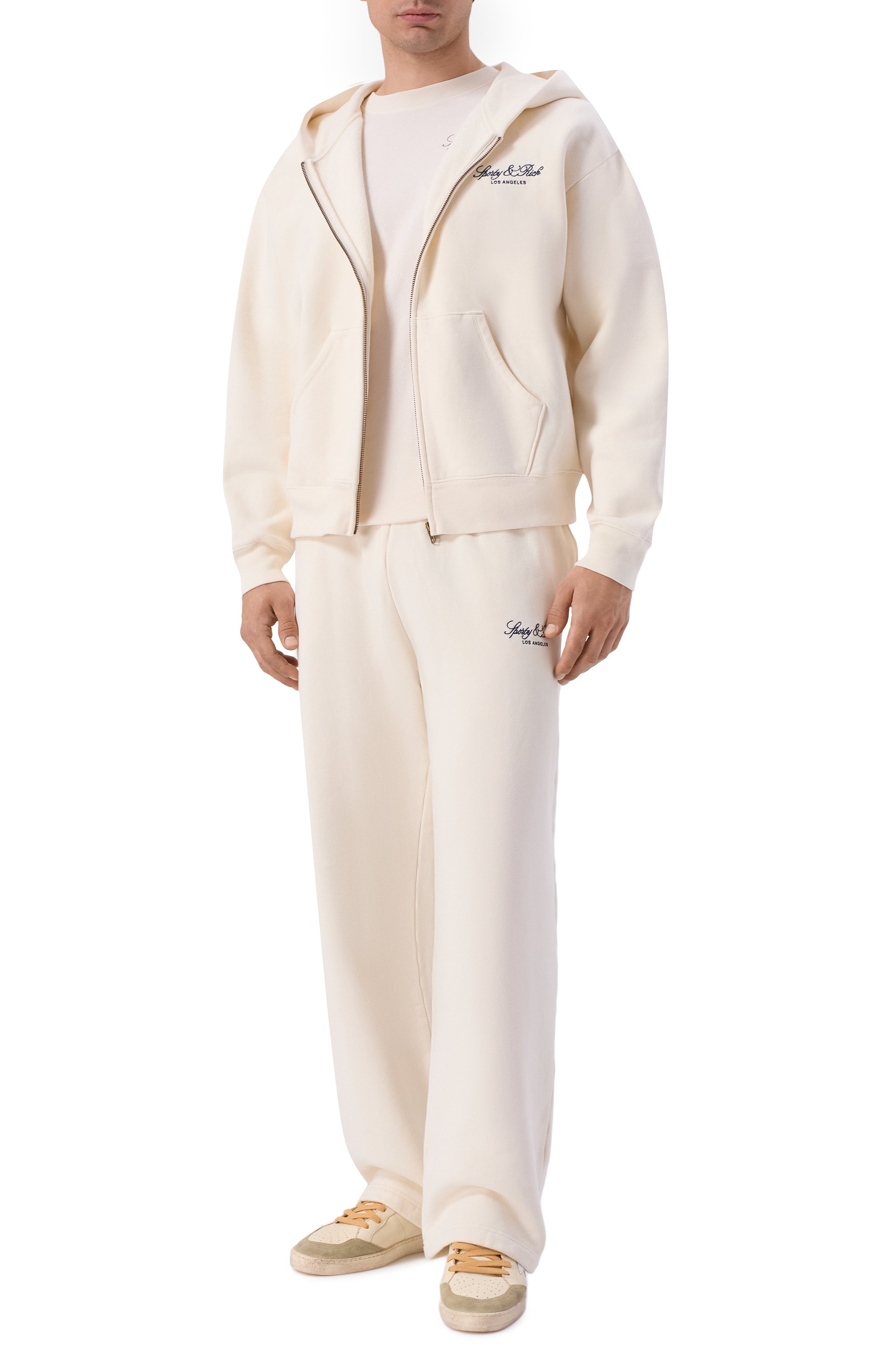 Хлопковые брюки SPORTY AND RICH кремового цвета по цене 32200 руб., арт. PA07176269WH37, фото 2 Хлопковые брюки SPORTY AND RICH, арт. PA07176269WH37, фото 2