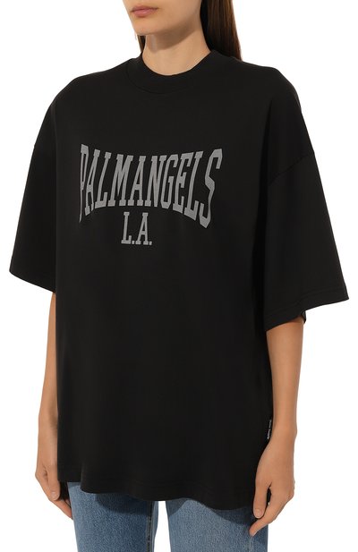 Хлопковая футболка PALM ANGELS черного цвета по цене 22050 руб., арт. PWAA017F24JER001, фото 3 Хлопковая футболка PALM ANGELS, арт. PWAA017F24JER001, фото 3