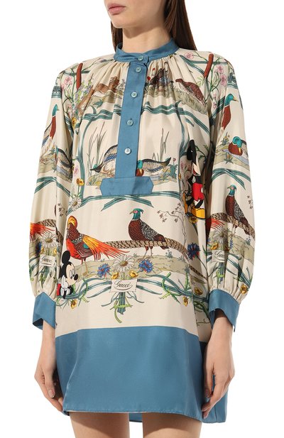Шелковое платье disney x gucci GUCCI голубого цвета по цене 345600 руб., арт. 609772 ZADFQ, фото 3 Шелковое платье disney x gucci GUCCI, арт. 609772 ZADFQ, фото 3