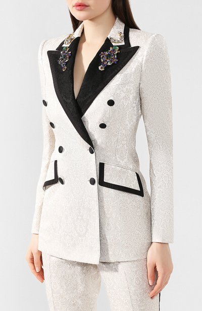 Двубортный жакет DOLCE & GABBANA светло-серого цвета по цене 372000 руб., арт. F296SZ/FJRDK, фото 3 Двубортный жакет DOLCE & GABBANA, арт. F296SZ/FJRDK, фото 3