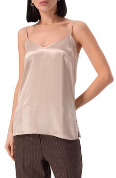 Женский атласный топ KITON бежевого цвета, арт. D47455K0911E01 | Фото 3 (Длина (для топов): Стандартные; Материал внешний: Вискоза; Рукава: На бретелях; Стили: Минимализм; Автоматизация состава: Проставлено; Автоматизация ТО: Проставлено)