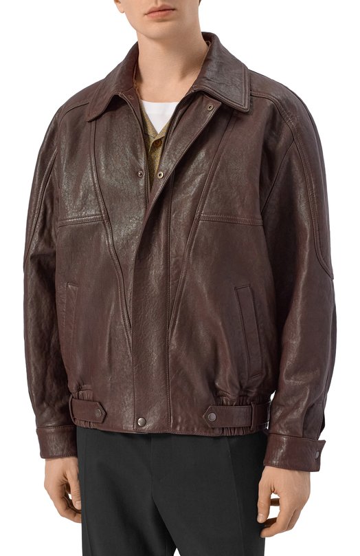 Кожаный бомбер Saint Laurent 858456/YCNF2 Коричневый  858456/YCNF2 Фото 3