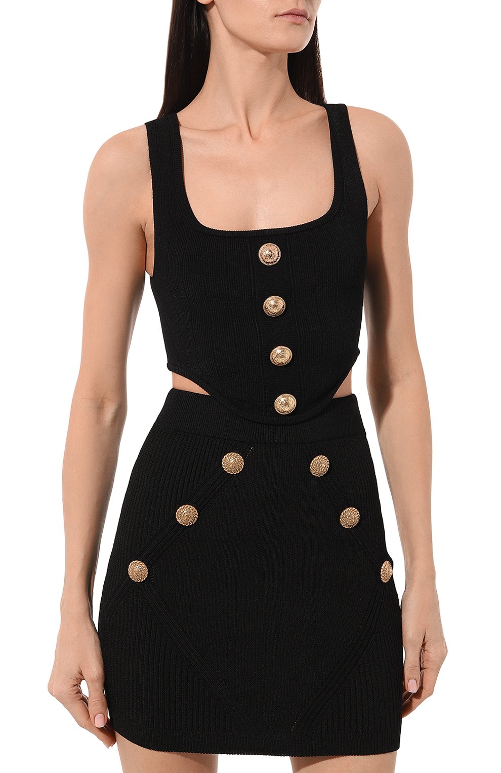 Топ из вискозы BALMAIN черного цвета по цене 107000 руб., арт. AF0AA260KB07, фото 3 Топ из вискозы BALMAIN, арт. AF0AA260KB07, фото 3
