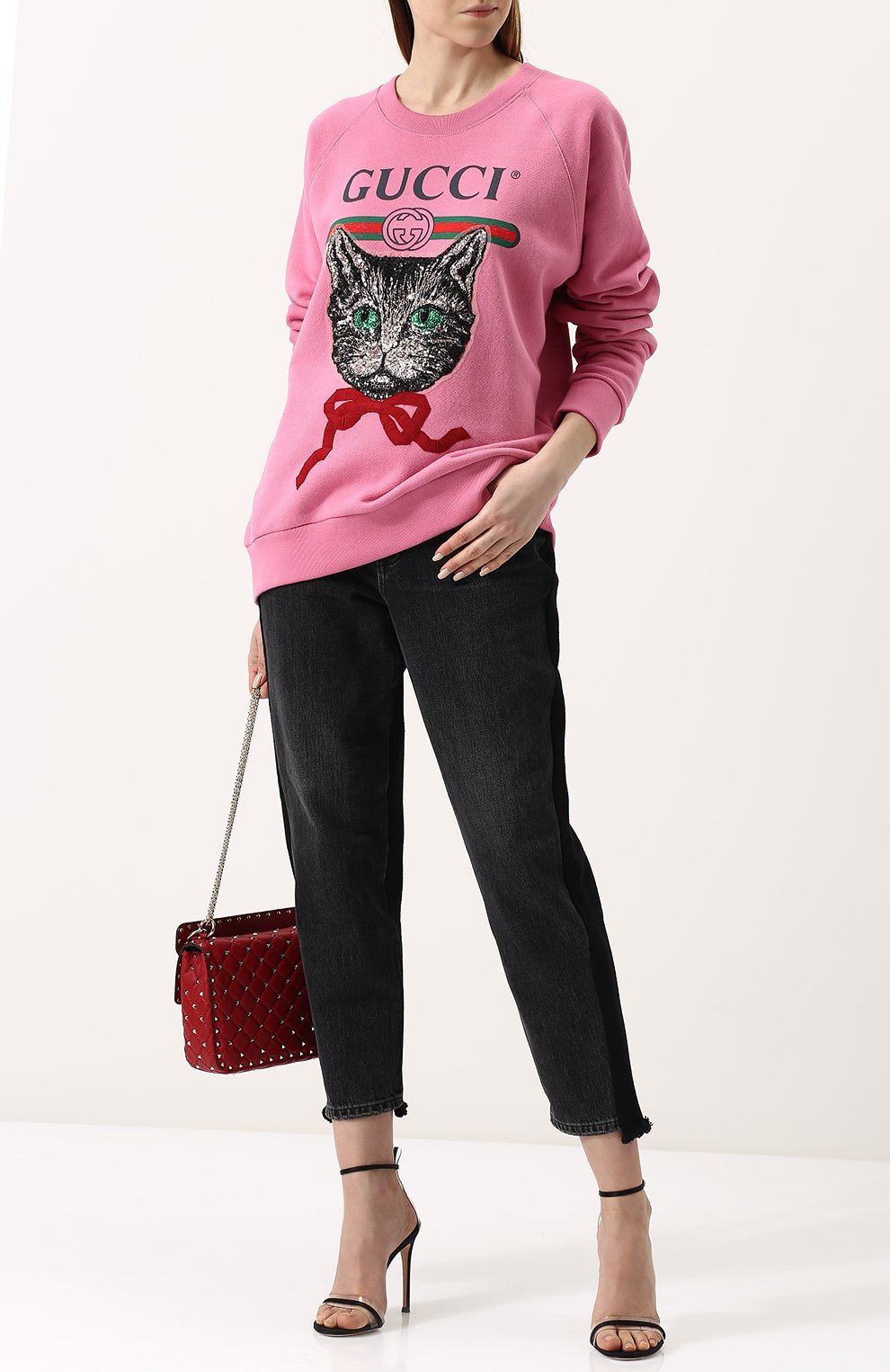 Хлопковый свитшот свободного кроя с принтом и пайетками GUCCI, арт. 489677/X9N16, фото 2