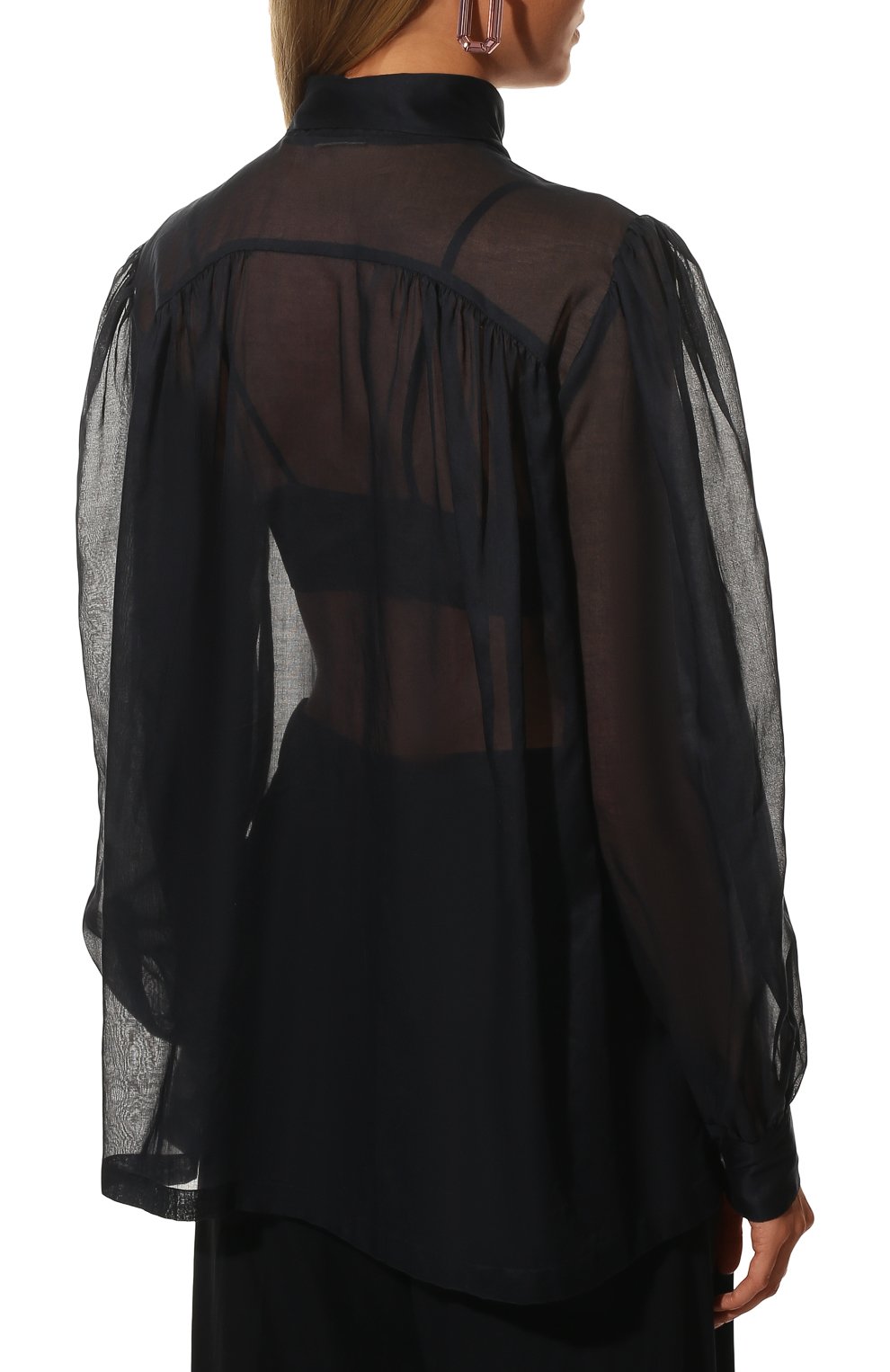 Хлопковая блуза DRIES VAN NOTEN темно-синего цвета по цене 47800 руб., арт. 221-010750-4121, фото 4 Хлопковая блуза DRIES VAN NOTEN, арт. 221-010750-4121, фото 4