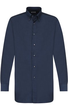 Мужская сорочка из смеси хлопка и кашемира с воротником button down BRIONI темно-синего цвета, арт. RCL8/0602I | Фото 1 (Манжеты: На пуговицах; Воротник: Button down; Рукава: Длинные; Длина (для топов): Стандартные; Материал сплава: Проставлено, Проверено; Материал внешний: Хлопок; Случай: Формальный; Статус проверки: Проверено, Проверена категория; Принт: Однотонные; Драгоценные камни: Проставлено)