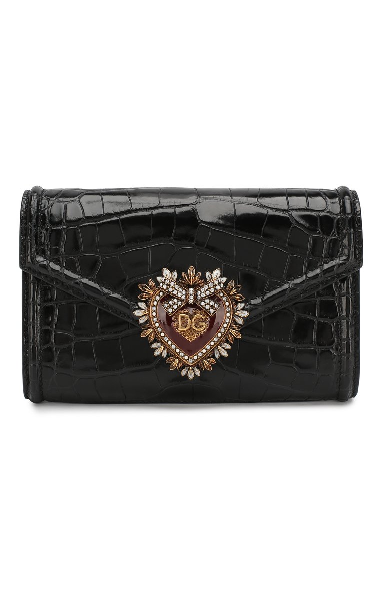 Женская поясная сумка devotion из кожи аллигатора DOLCE & GABBANA черного цвета, арт. BB6706/B2DF0/AMIS | Фото 1 (Ремень/цепочка: На ремешке; Размер: mini; Сумки-технические: Сумки через плечо; Стили: Классический; Материал: Экзотическая кожа; Драгоценные камни: Проставлено; Материал сплава: Проставлено)