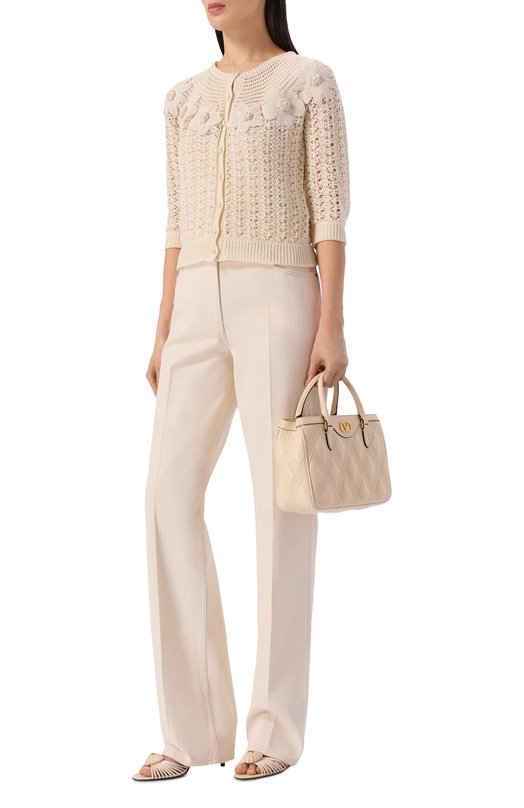 Хлопковый кардиган Valentino 8B3KA14F/9W4 Кремовый  8B3KA14F/9W4 Фото 2