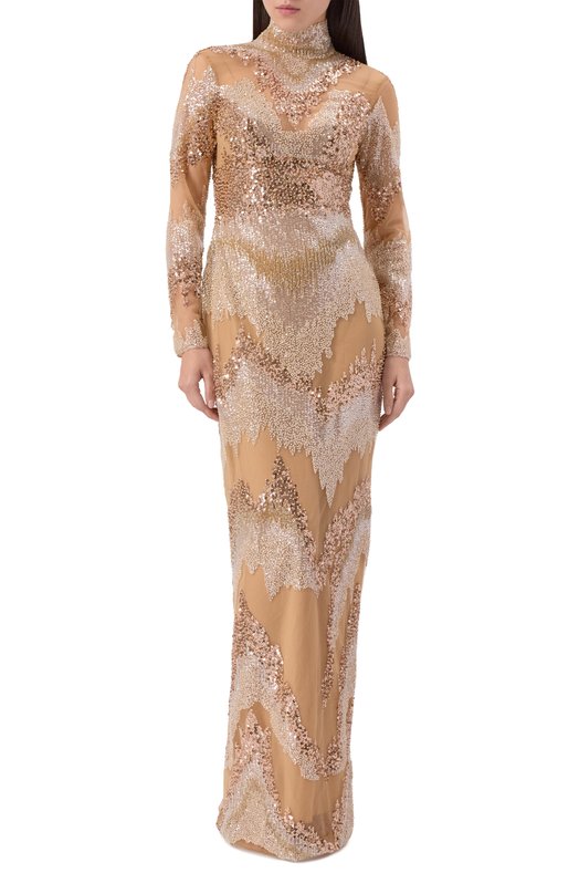 Платье с отделкой пайетками Zuhair Murad FDR25046/TUEM014 Бежевый  FDR25046/TUEM014 Фото 2