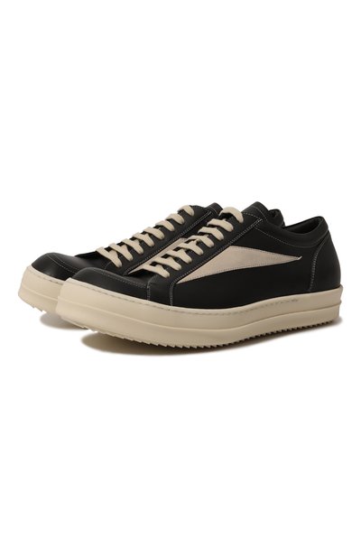 Кожаные кеды RICK OWENS черно-белого цвета по цене 88800 руб., арт. RU01C4897/LP0LVS, фото 1 Кожаные кеды RICK OWENS, арт. RU01C4897/LP0LVS, фото 1