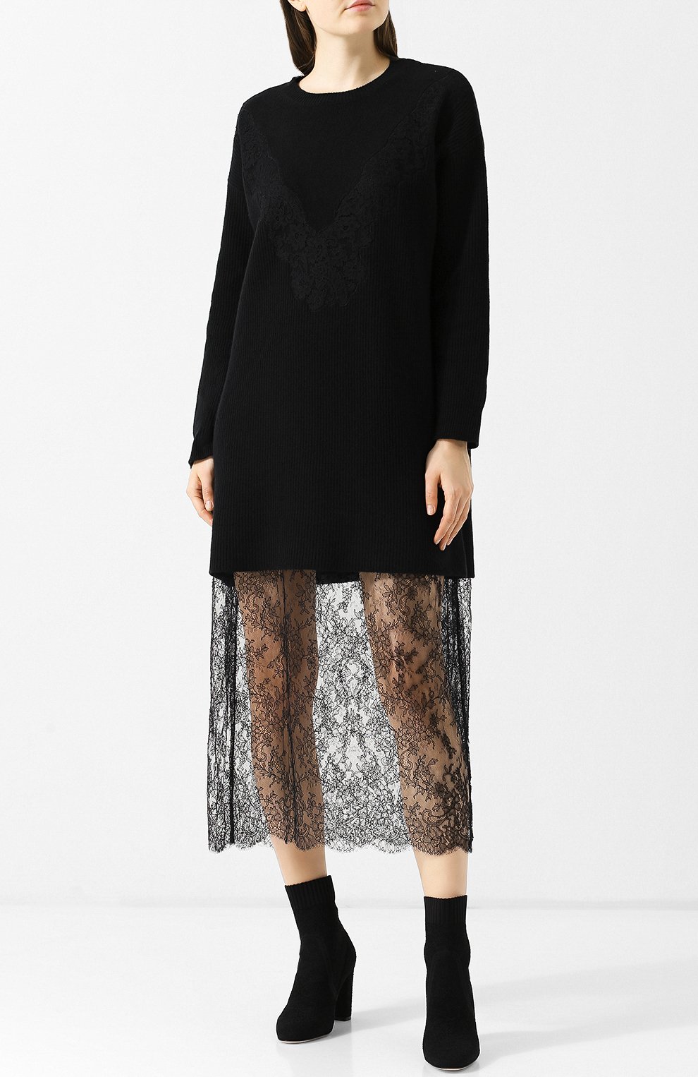 Платье-миди из смеси шерсти и кашемира с кружевной вставкой VALENTINO, арт. QB3KD076471, фото 3