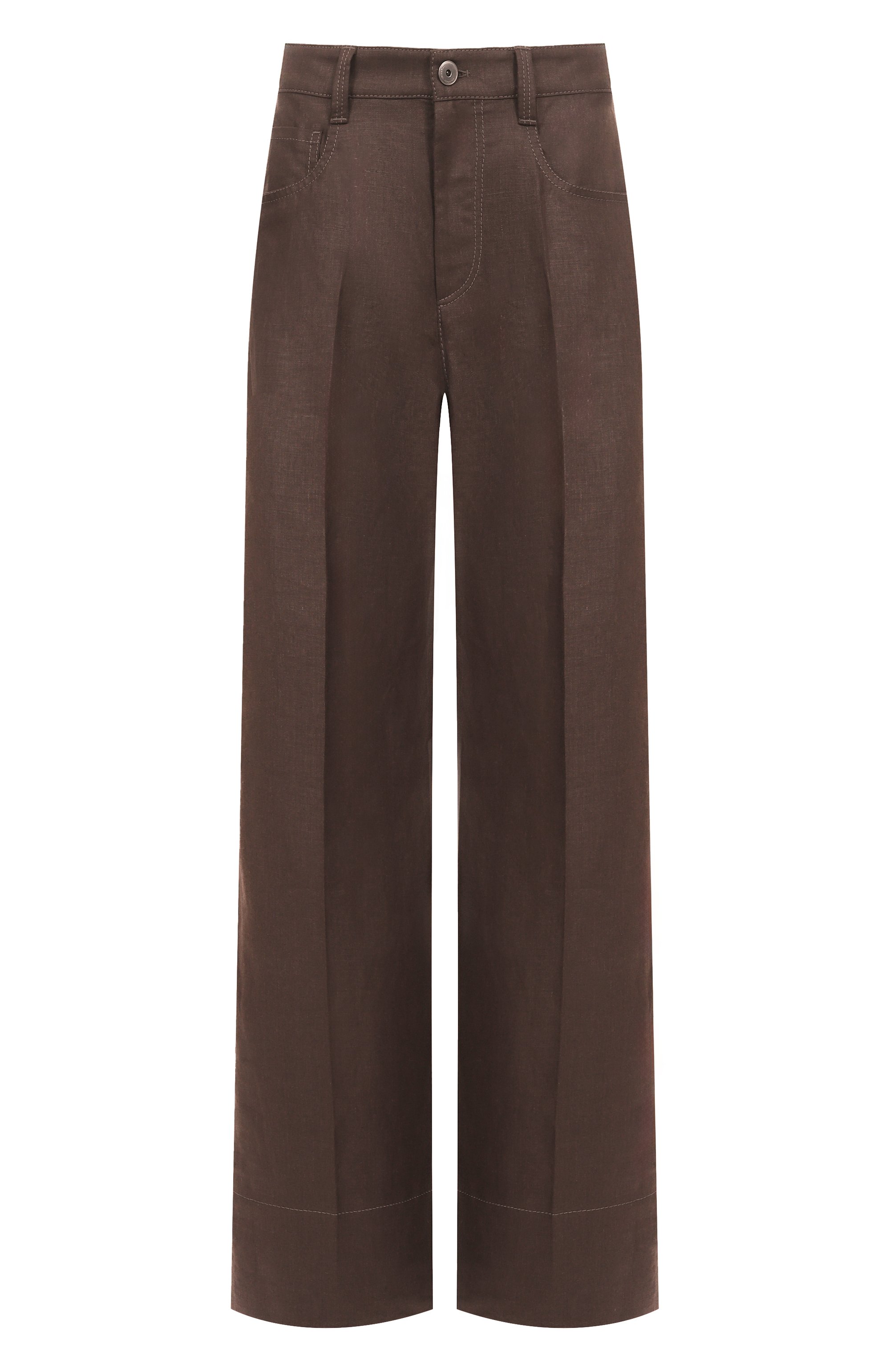 Льняные брюки BRUNELLO CUCINELLI темно-коричневого цвета по цене 199500 руб., арт. ML142P8813, фото 1 Льняные брюки BRUNELLO CUCINELLI, арт. ML142P8813, фото 1