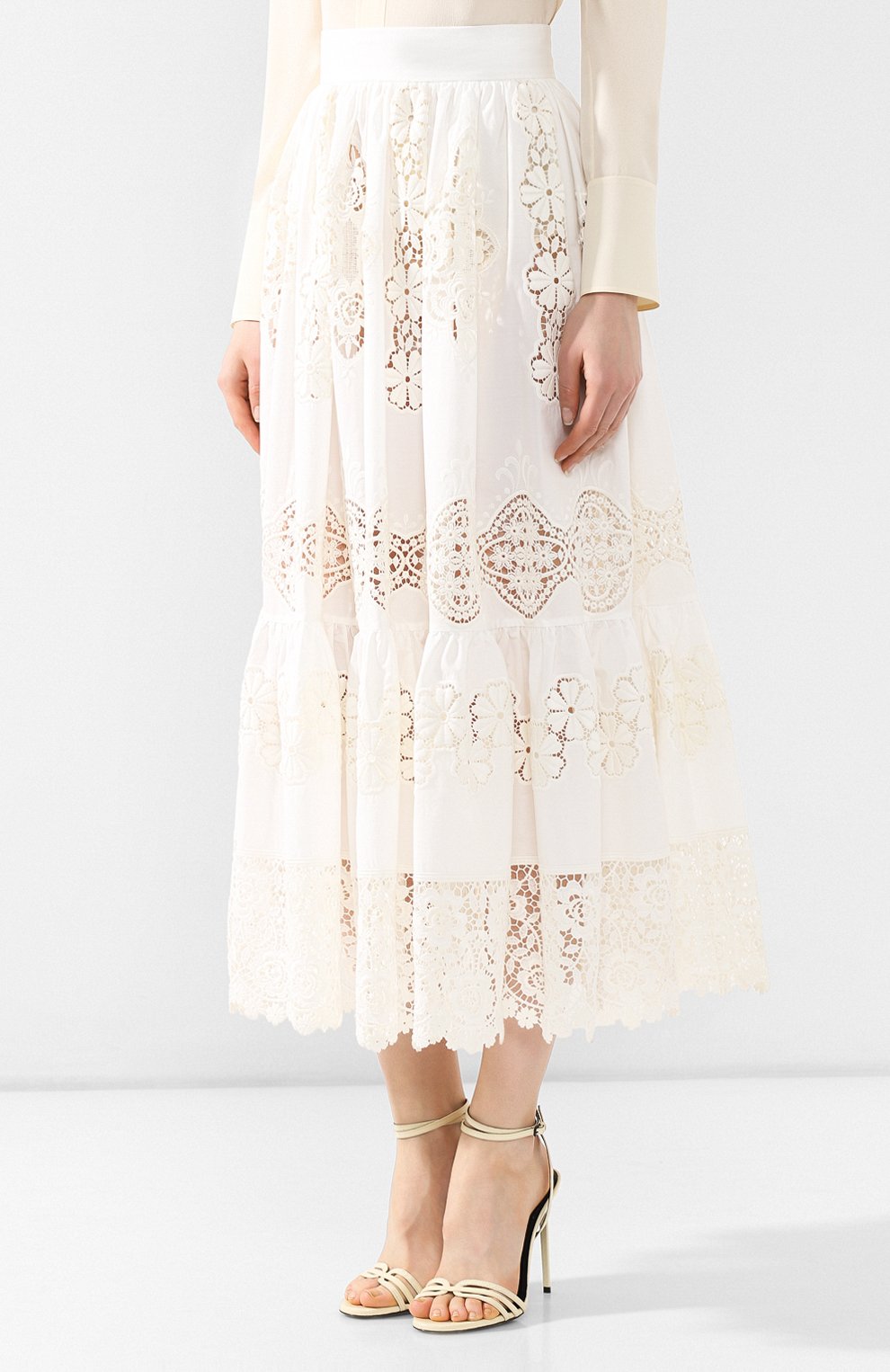 Хлопковая юбка DOLCE & GABBANA белого цвета по цене 246000 руб., арт. F4BHYZ/FGMFH, фото 3 Хлопковая юбка DOLCE & GABBANA, арт. F4BHYZ/FGMFH, фото 3