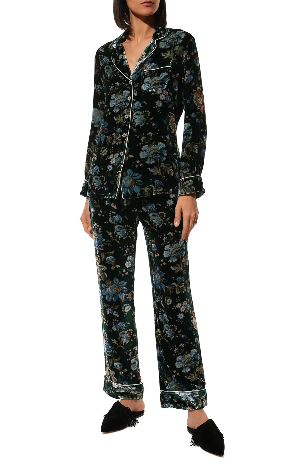 Пижама из вискозы и шелка OLIVIA VON HALLE темно-зеленого цвета по цене 73150 руб., арт. PS2201, фото 2 Пижама из вискозы и шелка OLIVIA VON HALLE, арт. PS2201, фото 2