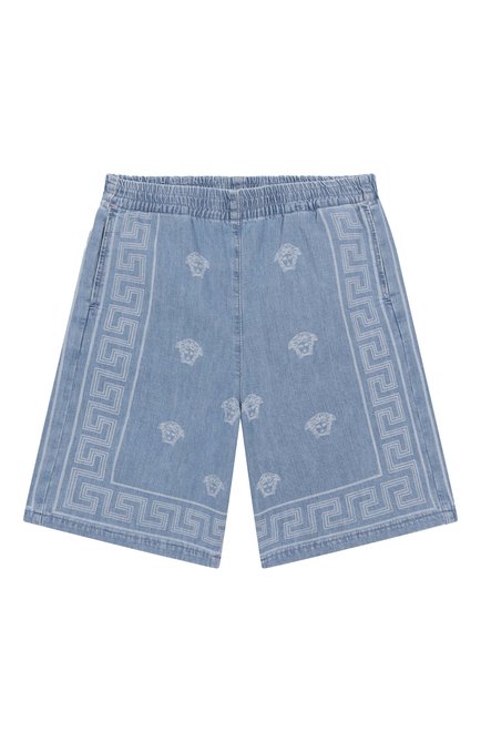 Детские джинсовые шорты VERSACE голубого цвета, арт. 1018266/1A13070/8A-14A | Фото 1 (Материал внешний: Хлопок; Нос: Не проставлено; Материал сплава: Проставлено)