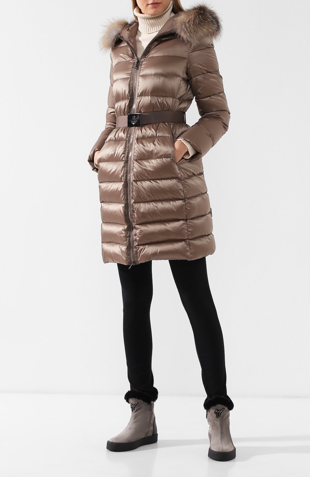 Пуховик с поясом и меховой отделкой MONCLER, арт. D2-093-49330-20-57869, фото 2