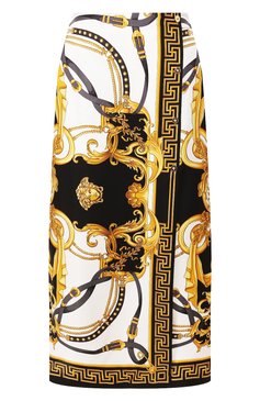 Женская шелковые брюки VERSACE разноцветного цвета, арт. A85781/A233248 | Фото 1 (Материал внешний: Шелк; Ж�енское Кросс-КТ: Юбка-одежда; Материал сплава: Проставлено; Нос: Не проставлено; Длина Ж (юбки, платья, шорты): Миди; Материал подклада: Синтетический материал; Статус проверки: Проверена категория)