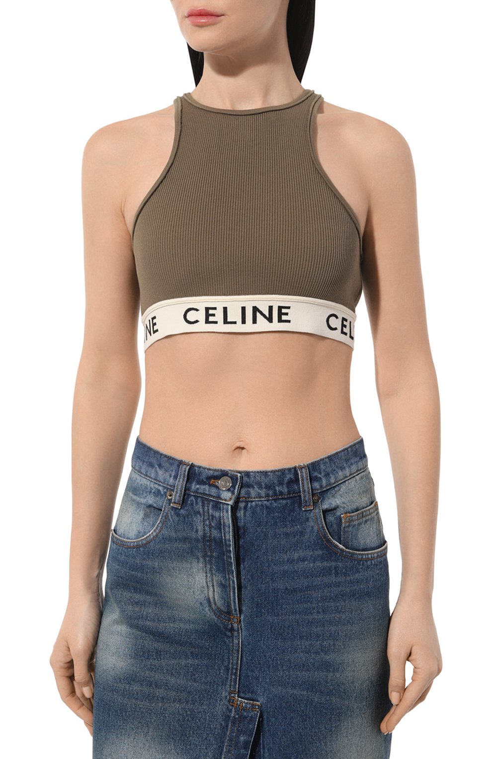 Хлопковый топ CELINE хаки цвета по цене 71950 руб., арт. 2A76X372N, фото 3 Хлопковый топ CELINE, арт. 2A76X372N, фото 3