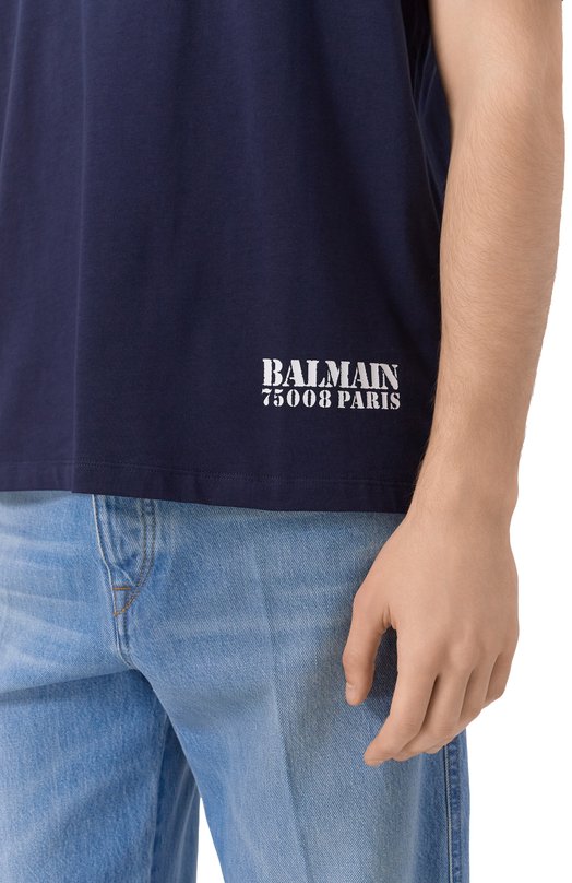 Хлопковая футболка Balmain FH1EG000/BD04 Синий  FH1EG000/BD04 Фото 5