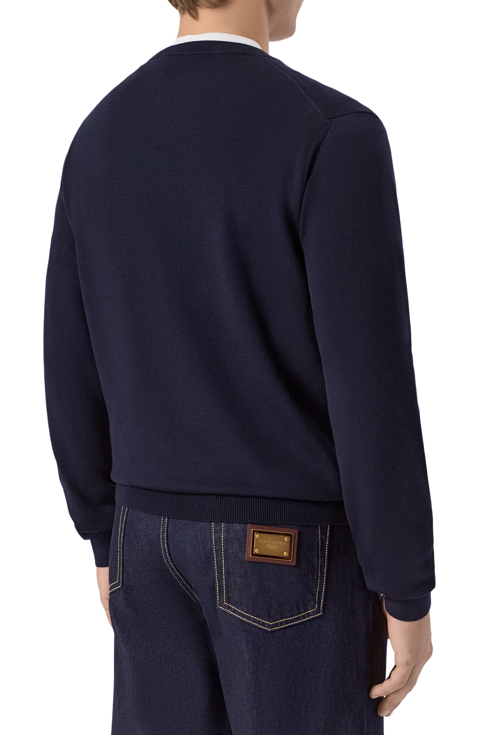 Шерстяной джемпер DOLCE & GABBANA темно-синего цвета по цене 125500 руб., арт. GXX24Z/JGMLS, фото 4 Шерстяной джемпер DOLCE & GABBANA, арт. GXX24Z/JGMLS, фото 4