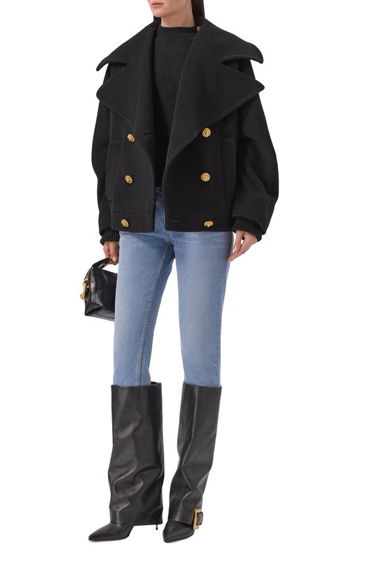 Полупальто из шерсти и кашемира Balmain GF1UA141/WD48 Чёрный  GF1UA141/WD48 Фото 2