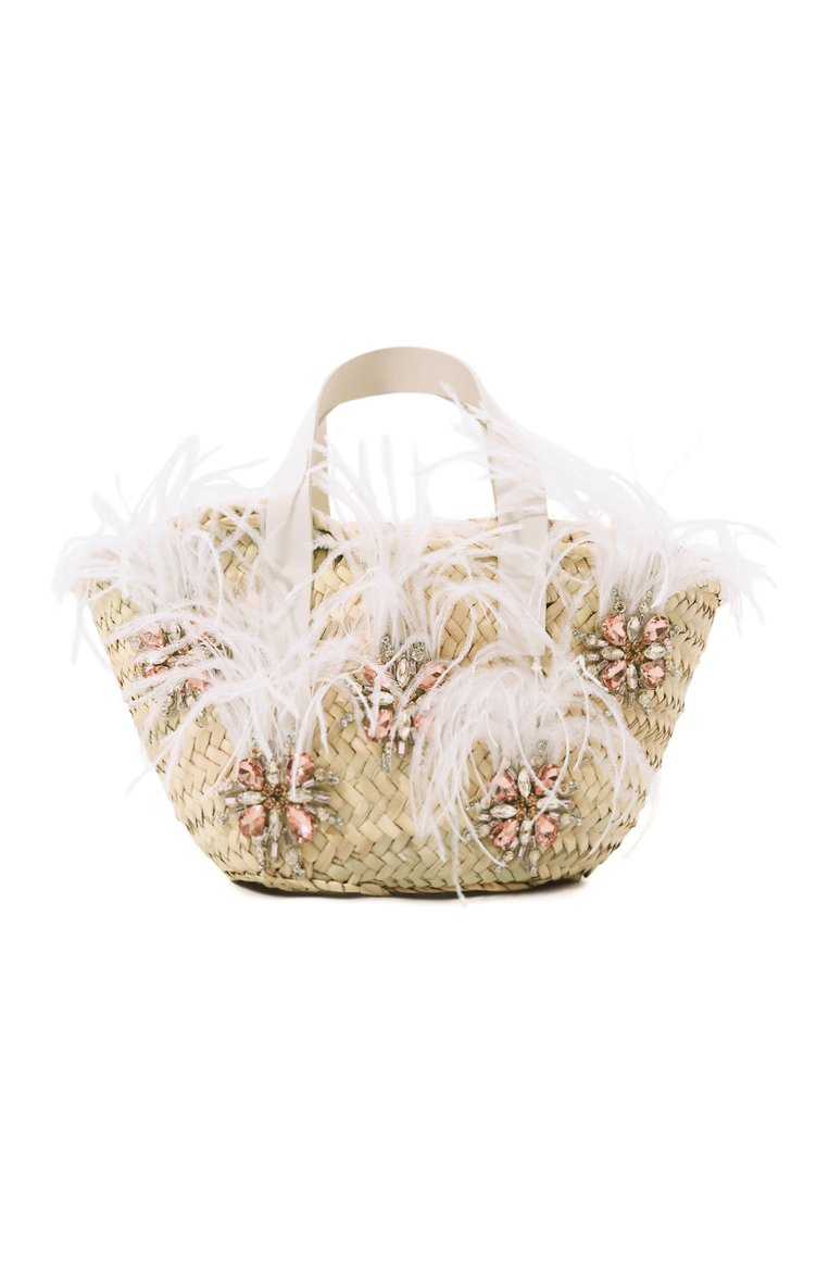 Женская сумка L'ALINGI белого цвета, арт. FEATHER BASKET BAG/RATTAN | Фото 1 (Драгоценные камни: Проставлено; Материал сплава: Проставлено; Размер: large; Материал: Натуральная кожа, Растительное волокно; Женское Кросс-КТ: Сумка-пляжные сумки)