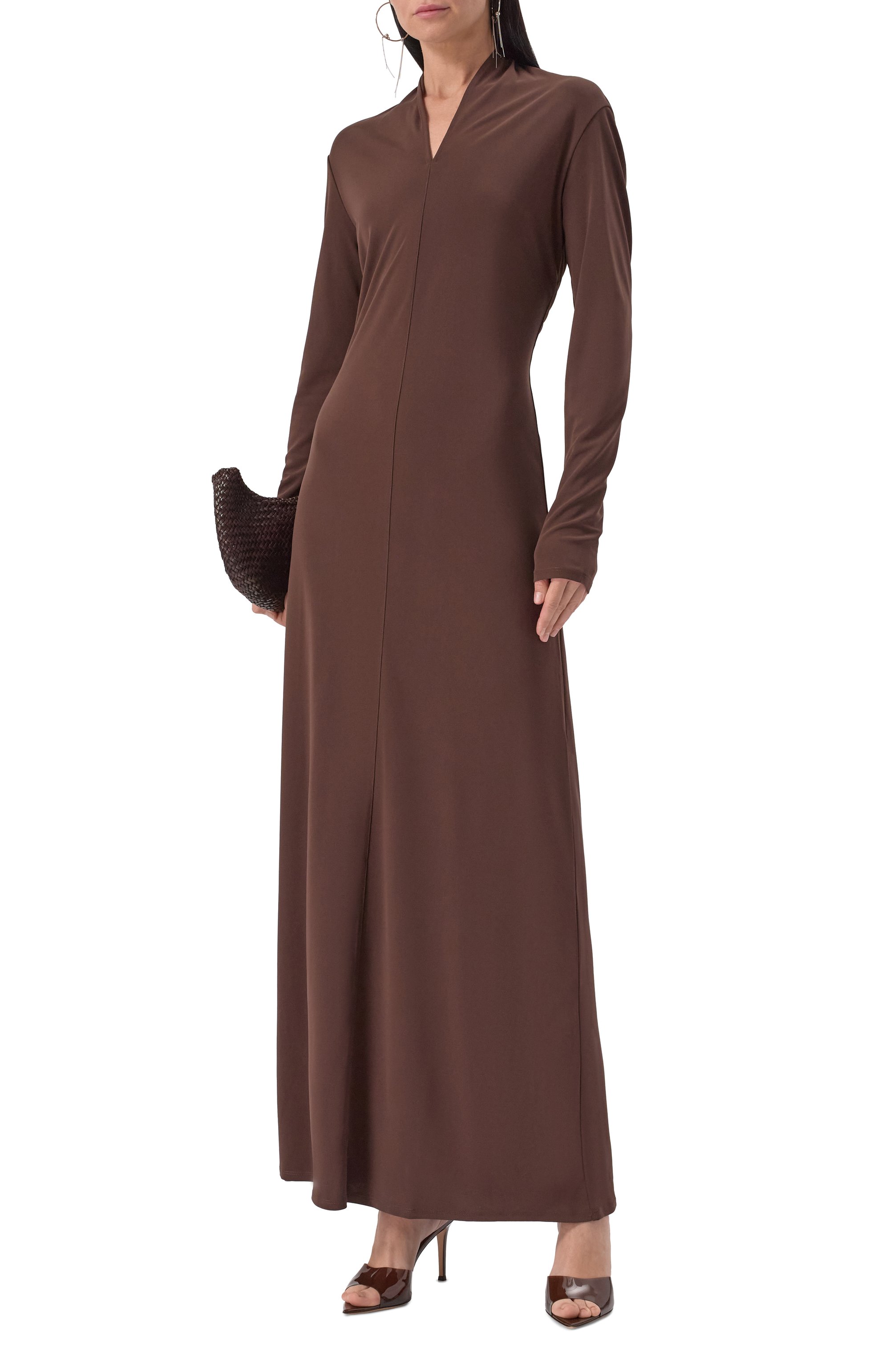 Платье из вискозы 12 STOREEZ коричневого цвета по цене 24000 руб., арт. 130074, фото 2 Платье из вискозы 12 STOREEZ, арт. 130074, фото 2