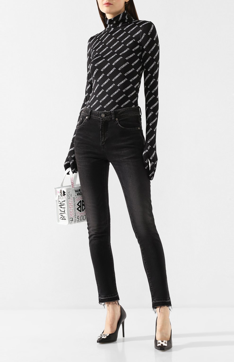 Водолазка с логотипом бренда VETEMENTS, арт. SS20T0002 2613/W/BLACK/WHITE, фото 2