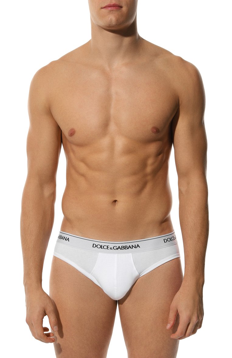 Мужские комплект из двух брифов DOLCE & GABBANA белого цвета, арт. M9C03J/0NN95 | Фото 2 (Нос: Не проставлено; Материал внешний: Хлопок; Мужское Кросс-КТ: Трусы; Кросс-КТ: бельё; Трусы М: Брифы)