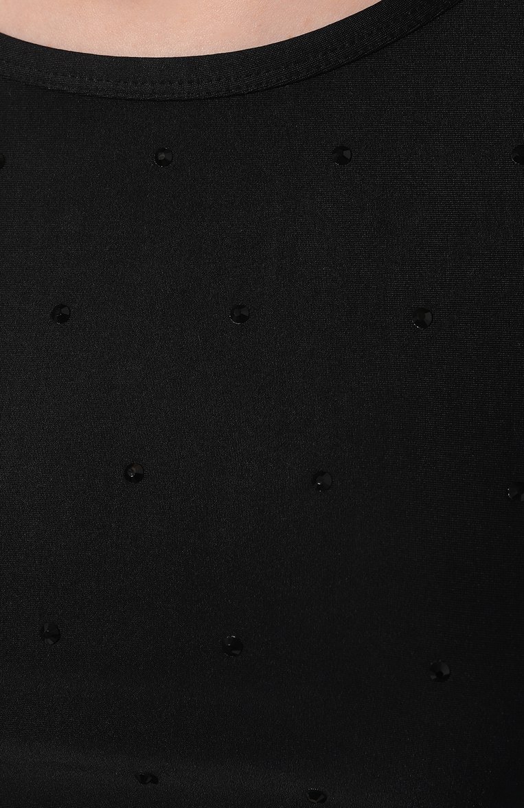 Женский топ с отделкой стразами VERSACE JEANS COUTURE черного цвета, арт. 76HAHE05/CJXXE | Фото 5 (Рукава: Длинн�ые; Стили: Гламурный; Материал внешний: Синтетический материал; Материал сплава: Проставлено; Драгоценные камни: Проставлено; Длина (для топов): Укороченные)