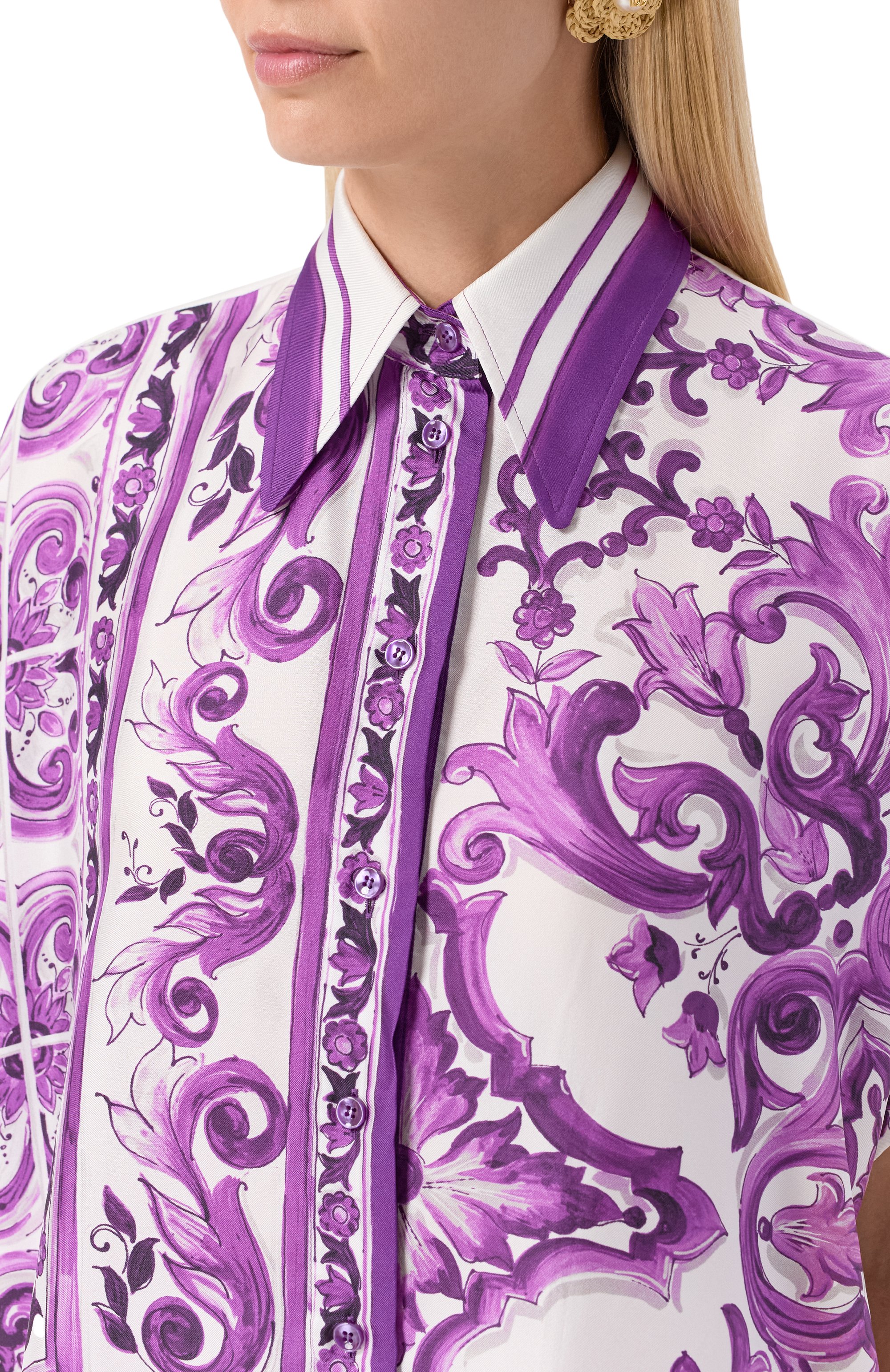 Шелковая блузка DOLCE & GABBANA фиолетового цвета по цене 218000 руб., арт. F5T52T/HI1TK, фото 5 Шелковая блузка DOLCE & GABBANA, арт. F5T52T/HI1TK, фото 5