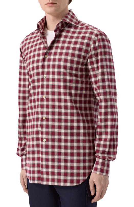 Хлопковая рубашка Kiton UCCH0943905 Бордовый  UCCH0943905 Фото 3