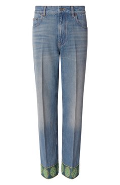 Женские джинсы VALENTINO светло-синего цвета, арт. 6B3DD18X94V | Фото 1 (Длина (брюки, джинсы): Стандартные; Материал внешний: Хлопок, Деним; Силуэт Ж (брюки и джинсы): Прямые; Стили: Кэжуэл; Кросс-КТ: Деним; Детали: Делаве)