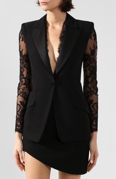 Женский жакет ALEXANDER MCQUEEN черного цвета, арт. 592042/QEAAA | Фото 3 (Статус проверки: Проверено, Проверена категория; Длина (для топов): Стандартные; Материал внешний: Синтетический материал, Вискоза; Рукава: Длинные; Материал подклада: Купро; 1-2-бортные: Однобортные; Женское Кросс-КТ: Жакет-одежда; Случай: Вечерний)