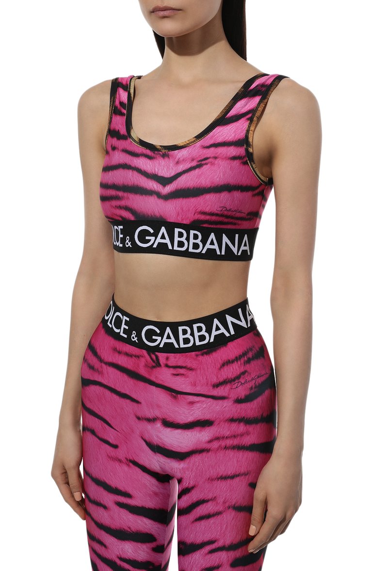 Женский бра-топ DOLCE & GABBANA фуксия цвета, арт. I7AAIW/G7C00 | Фото 3 (Длина (для топов): Укороченные; Материал внешний: Синтетический материал; Стили: Гламурный; Женское Кросс-КТ: Топ-спорт; Рукава: Без рукавов)