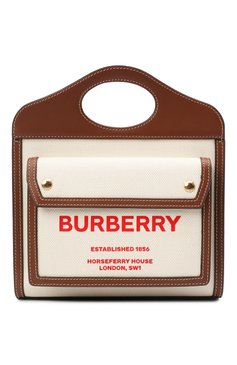 Женская сумка pocket BURBERRY бежевого цвета, арт. 8037401 | Фото 1 (Сумки-технические: Сумки через плечо, Сумки top-handle; Материал сплава: Проставлено; Ремень/цепочка: На ремешке; Материал: Текстиль; Драгоценные камни: Проставлено; Размер: small)