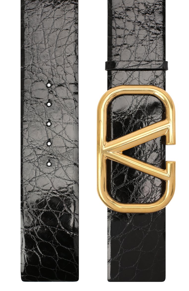 Женский ремень из кожи аллигатора vlogo signature VALENTINO черного цвета, арт. UW2T0S10/QRL/AMIS | Фото 2 (Материал: Экзотическая кожа; Нос: Не проставлено)
