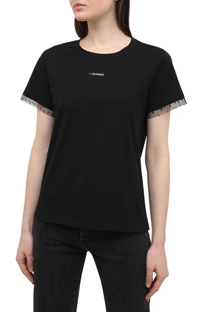 Хлопковая футболка REDVALENTINO черного цвета по цене 13200 руб., арт. VR3MG08P/5QF, фото 3 Хлопковая футболка REDVALENTINO, арт. VR3MG08P/5QF, фото 3