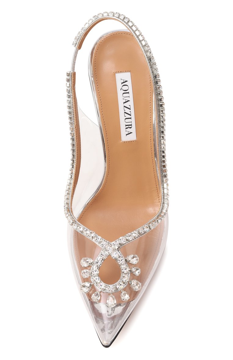Женские туфли seduction 105 AQUAZZURA прозрачного цвета, арт. SCCHIGP0/SPP | Фото 6 (Каблук высота: Высокий; Драгоценные камни: Проставлено; Материал внутренний: Натуральная кожа; Подошва: Плоская; Материал сплава: Проставлено; Женское Кросс-КТ: Слингбэки; Каблук тип: Шпилька; Материал внешний: Пластик)
