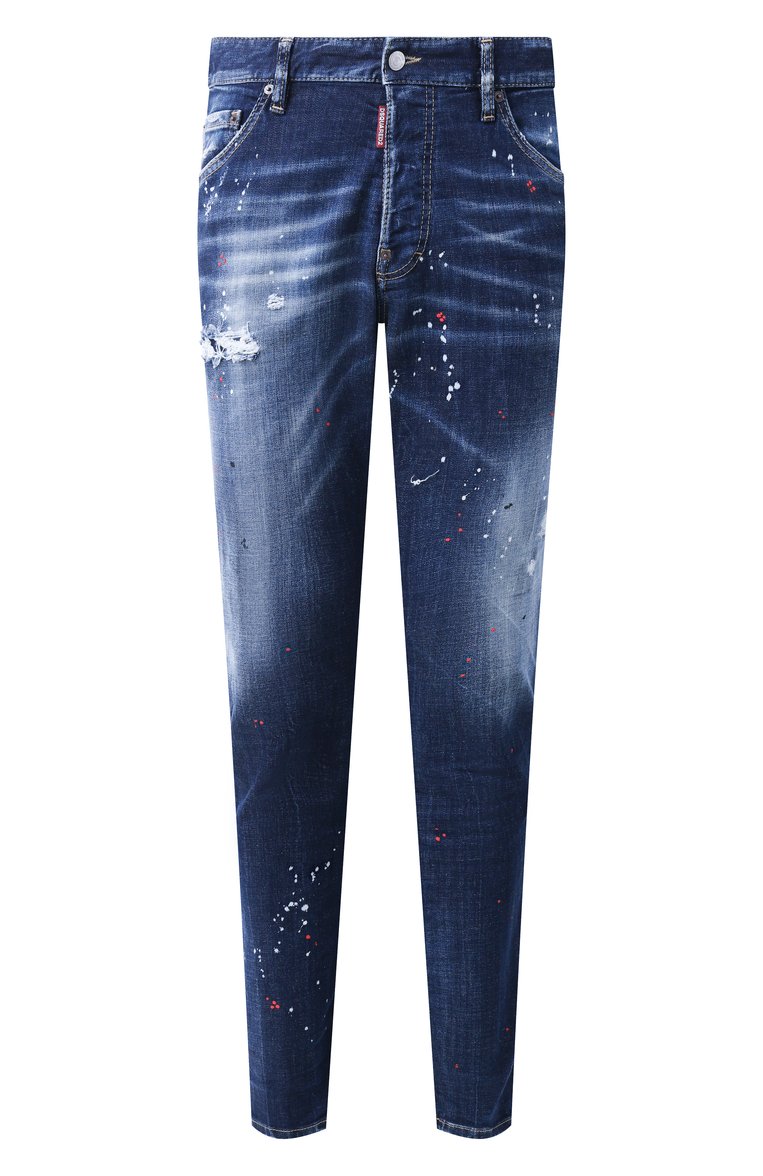 Мужские джинсы cool guy DSQUARED2 темно-синего цвета, арт. S74LB1658/S30664 | Фото 1 (Длина (брюки, джинсы): Стандартные; Детали: Делаве, Принт, Потертости; Материал внешний: Деним, Хлопок; Кросс-КТ: Деним; Стили: Streetwear; Силуэт М (брюки): Узкие; Автоматизация состава: Проставлено; Автоматизация ТО: Проставлено)