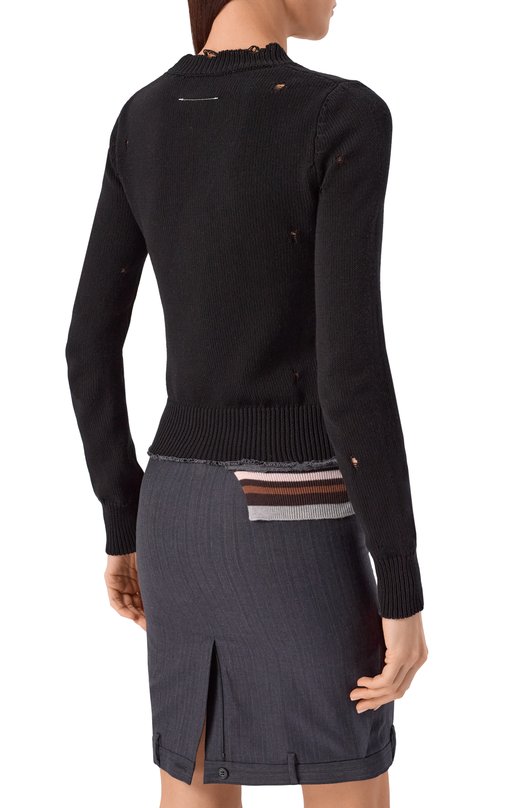 Хлопковый пуловер MM6 S52HL0058/M13205 Чёрный  S52HL0058/M13205 Фото 4