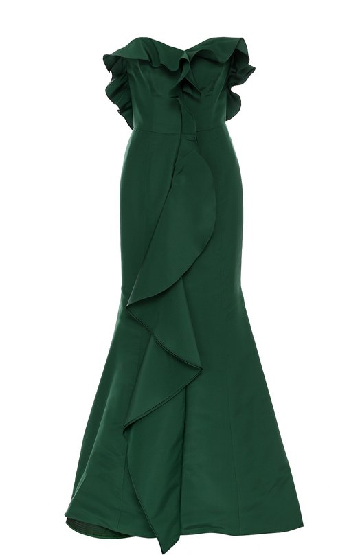 

Шелковое платье-бюстье с подолом и оборками Oscar de la Renta, Зелёный