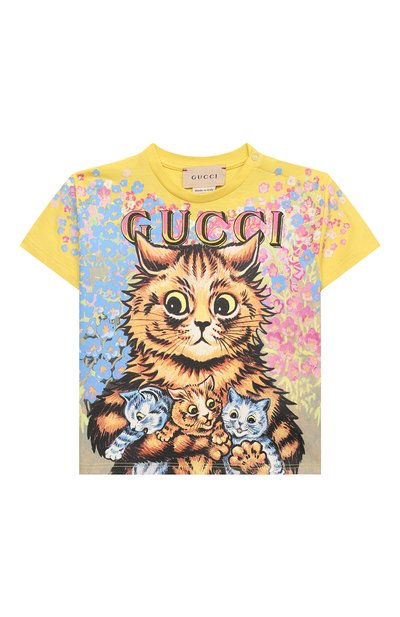 Хлопковая футболка GUCCI, арт. 581019/XJD2L/9-12M